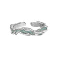 Anillo Ajustable Abierto de Plata Esterlina S925 con Epoxi Verde Agua y Textura Ondulada Irregular