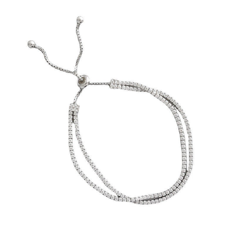 Double Layer Cubic Zirconia Geometric S925 Sterling Silver Adjustable Bracelet