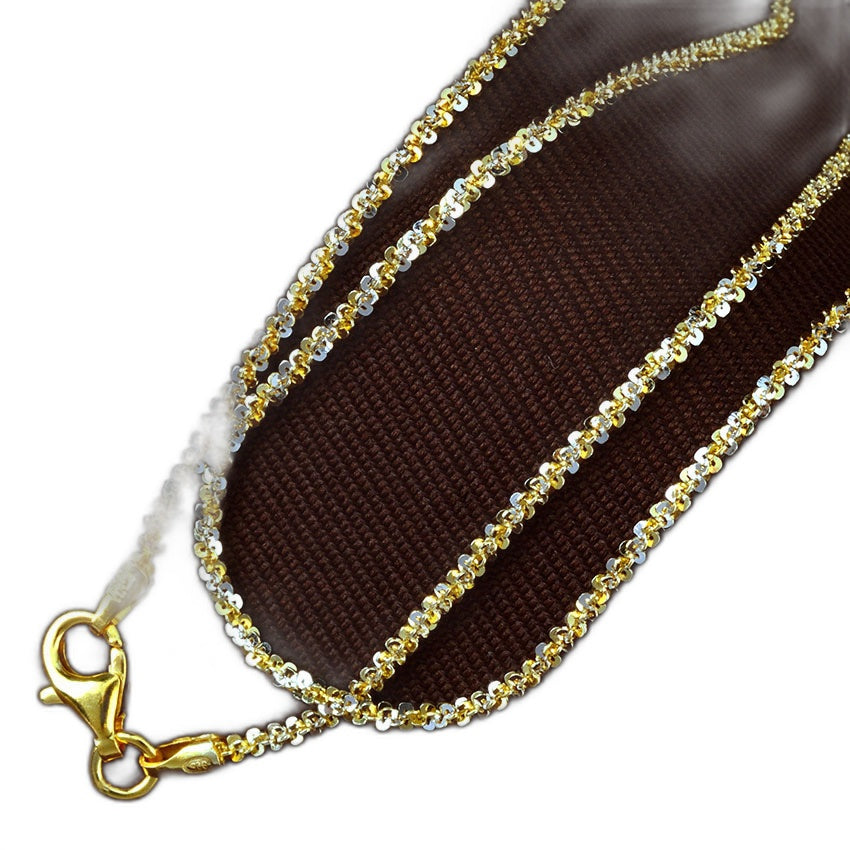 Italian Craft Two Tone Gold And Silver Faceted Bead Chain Necklace Pure Metal 925 Sterling Silver Sweater Necklace For Women Modern Elegant Fashion Layering Jewelry Gift