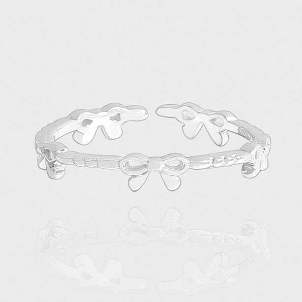 Girl Beautiful Bow-knot 925 Sterling Silver Adjustable Ring