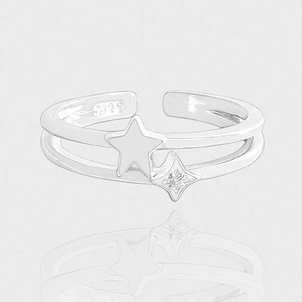Casual Double Layers Shining Star 925 Sterling Silver Adjustable Ring