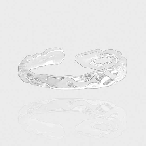 Simple Irregular Lava 925 Sterling Silver Adjustable Ring
