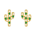 Pendientes de cactus con circonia cúbica verde y transparente en plata de ley 925