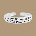 Holiday Black Star Moon Graffiti 925 Sterling Silver Adjustable Satcker Ring