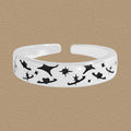 Party Black Graffiti Star Moon 925 Sterling Silver Adjustable Ring