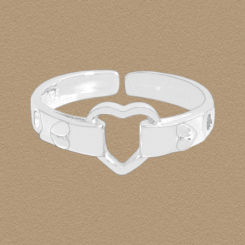 Honey Moon Hollow Heart Belt 925 Sterling Silver Adjustable Ring
