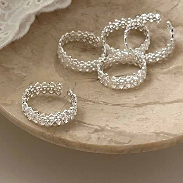 Women Elegant Double Layers Lace 925 Sterling Silver Adjustable Ring