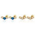 Office Simple Round Natural Opal 925 Sterling Silver CZ Stud Earrings