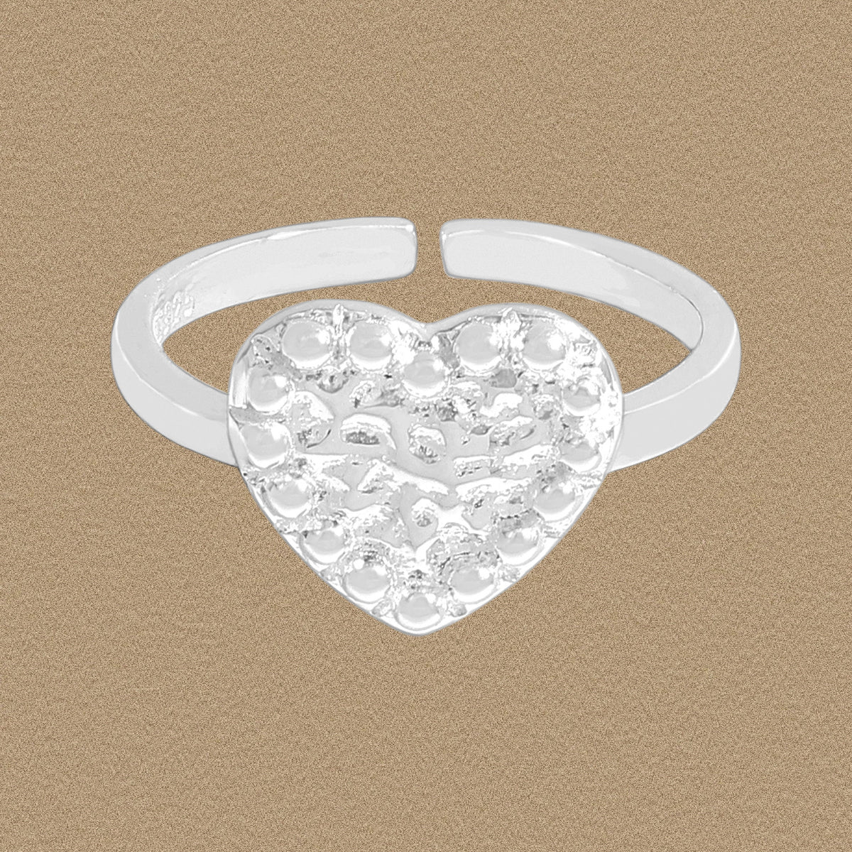 Women Irregular Pattern Heart 925 Sterling Silver Adjustable Ring
