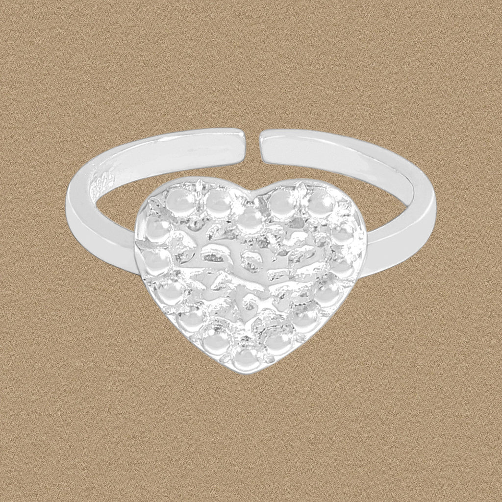 Women Irregular Pattern Heart 925 Sterling Silver Adjustable Ring