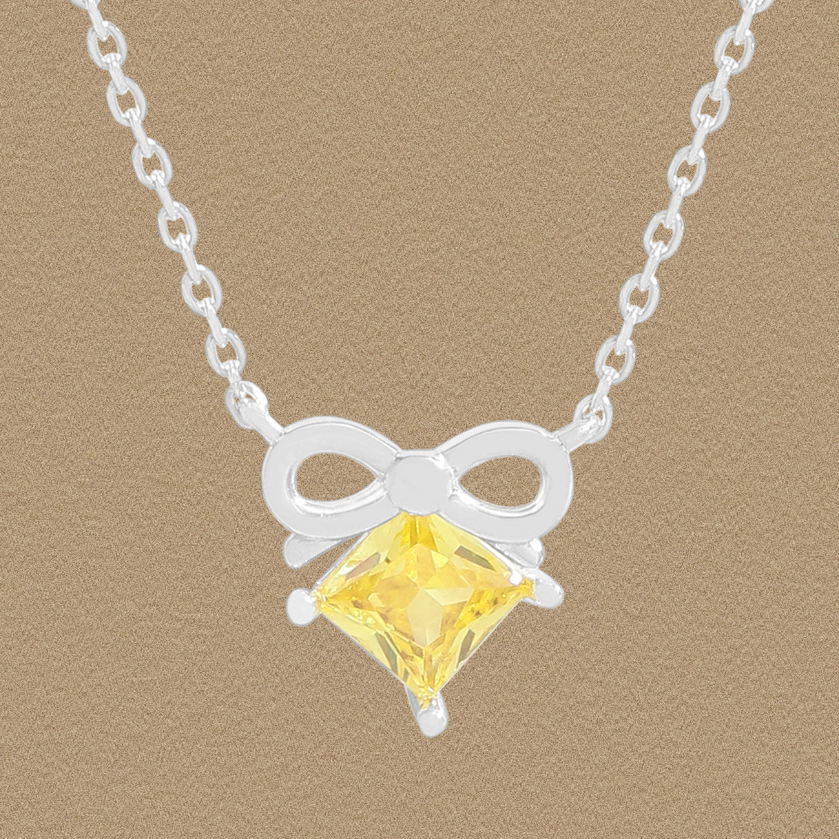 Modern Yellow Geometry Rhombus CZ Bow-knot 925 Sterling Silver Necklace
