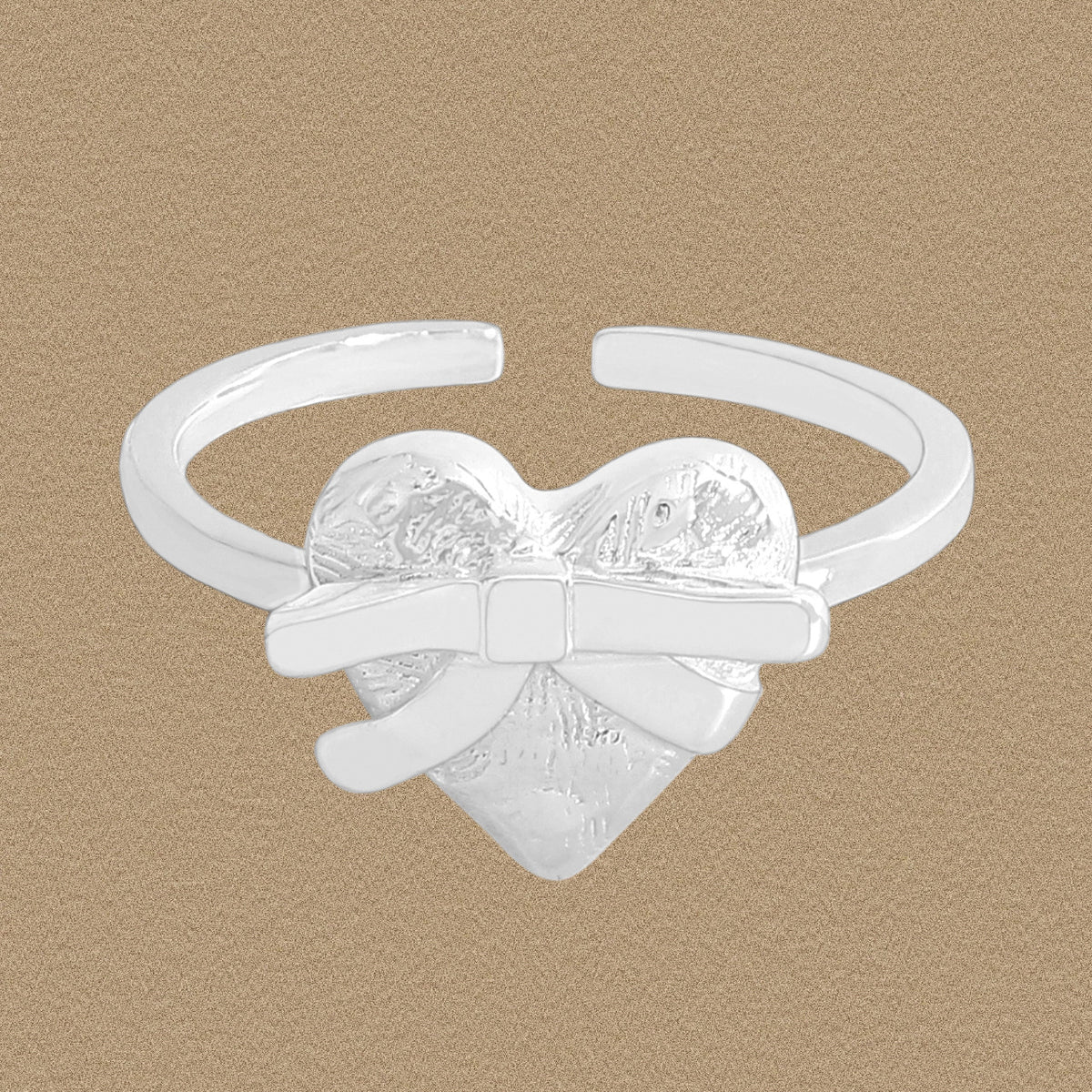 Women Heart With Bow-knot  925 Sterling Silver Adjustable Ring