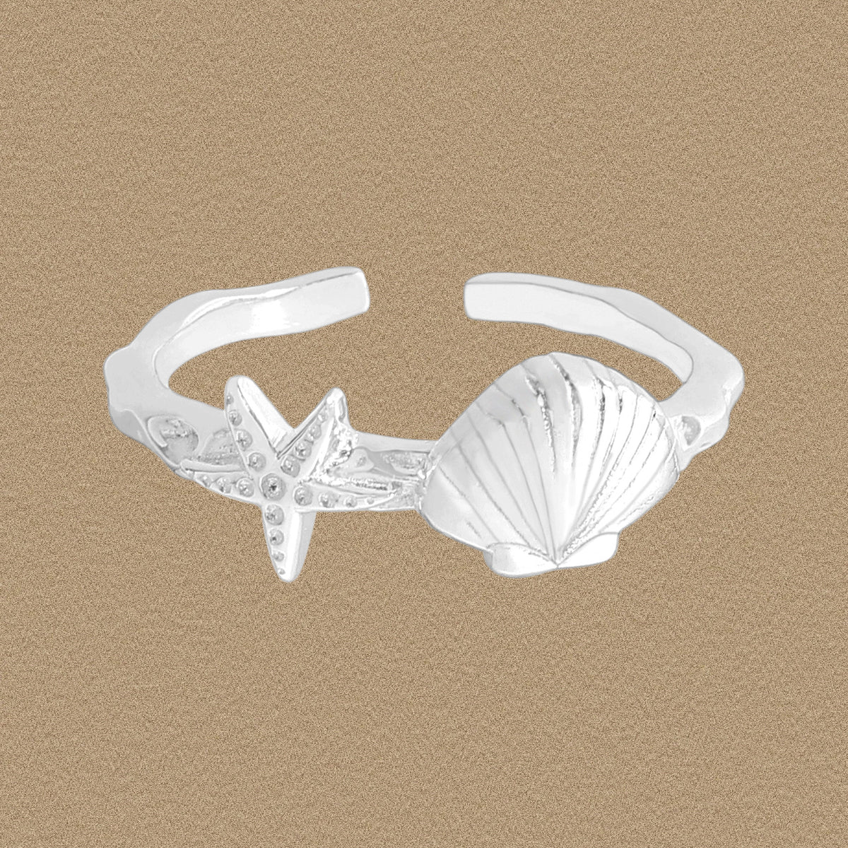 Holiday Sea Star Shell 925 Sterling Silver Adjustable Ring