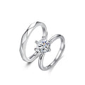 Minimalist Six-Prong Moissanite Silver S925 Sterling Silver Wedding Engagement Band Set Couple Rings