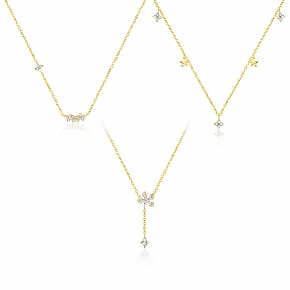 Modern Simple White CZ Flower Star Snowflake 925 Sterling Silver Necklace
