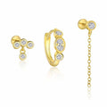 Modern Gold Round CZ Simple 925 Sterling Silver Earring (Single)