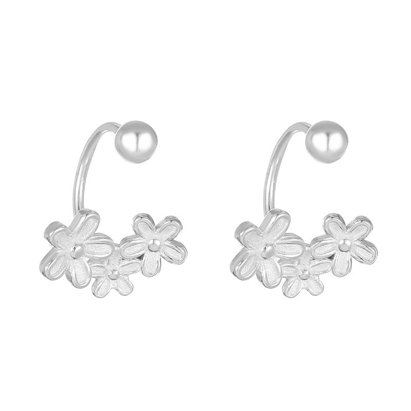Elegant Floral Design Flower Motif  S999 Sterling Silver Screw Ball Back Floral Earrings