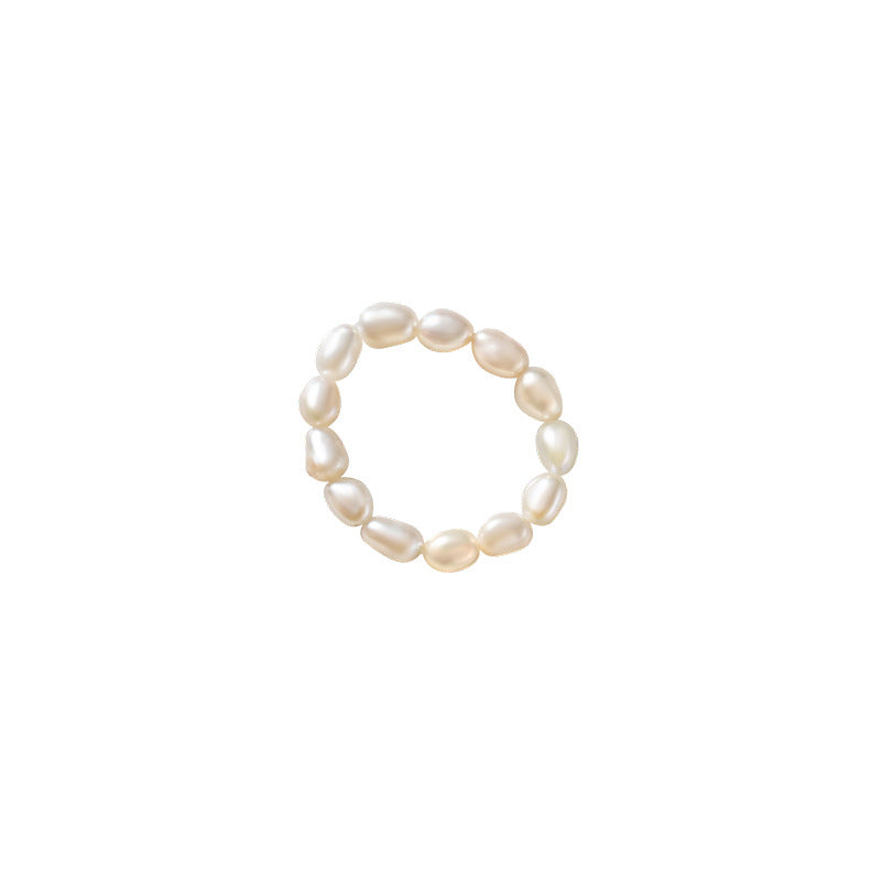 Irregular White Pearl Beaded Ring Pearl Elastic Stretch Ring
