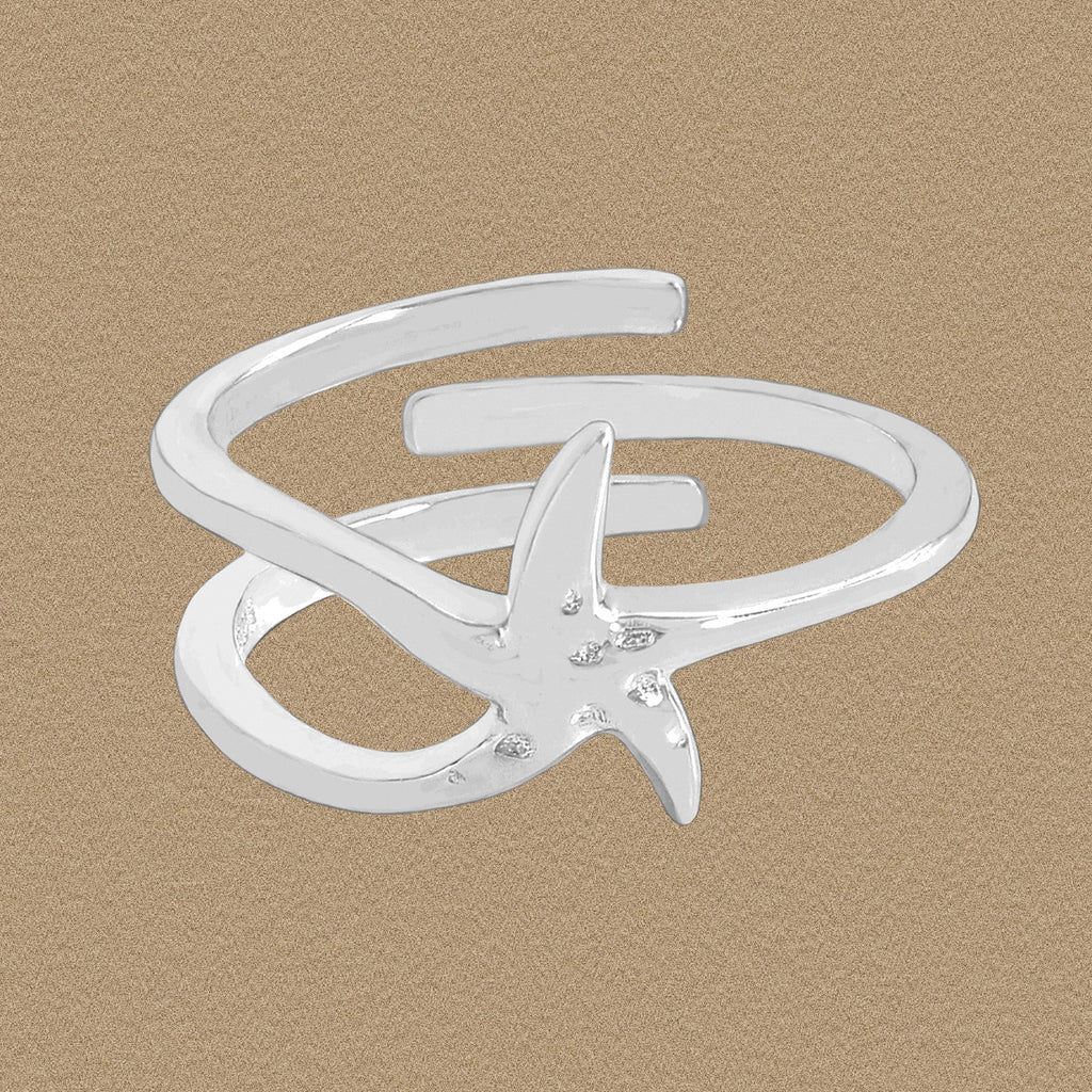 Girl Fashion Starfish 925 Sterling Silver Adjustable Ring