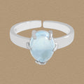 Women Simple Oval Natural Aquamarine 925 Sterling Silver Adjustable Ring