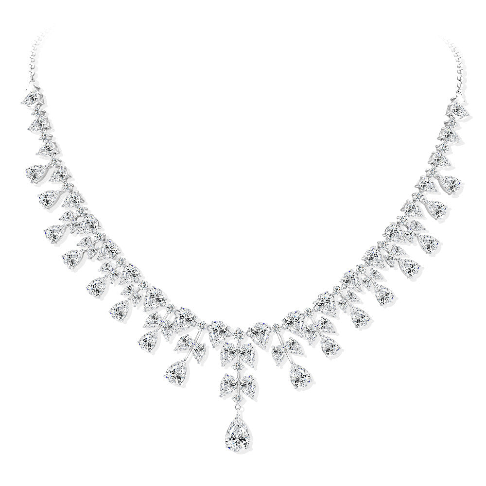 Collar de plata esterlina 925 con lágrima blanca y cuenta de circón en forma de pera