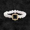 Women Elegant Black Square CZ Natural Pearls 925 Sterling Silver Ring