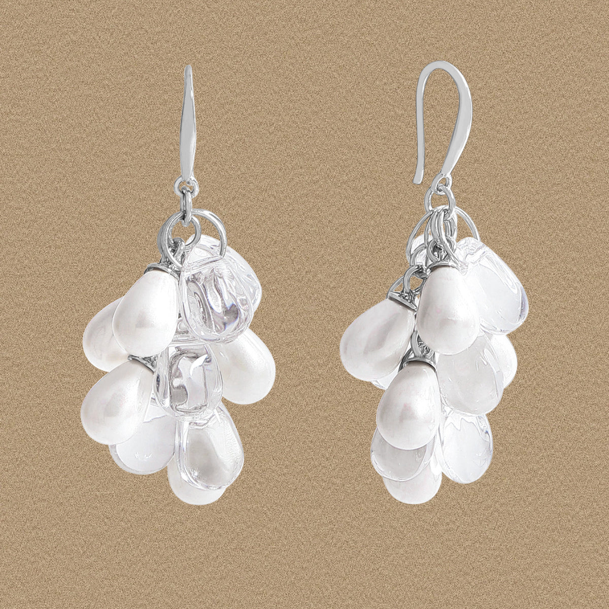 Elegant Party Waterdrop Shell Pearls Grapes Bunch 925 Sterling Silver Dangling Earrings