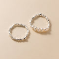 Pearl Pure Metal Textured Beaded S925 Sterling Silver Adjustable Ring