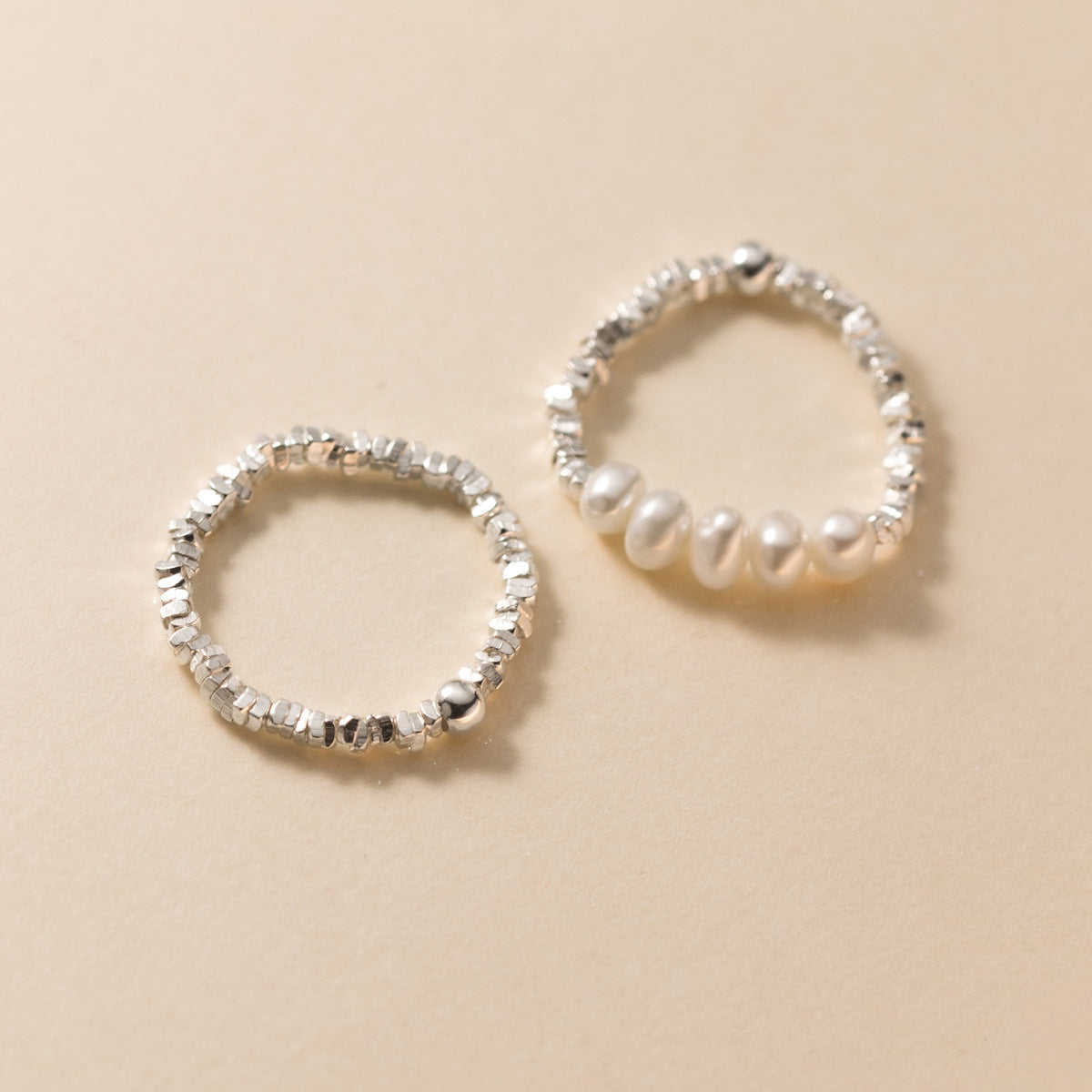 Pearl Pure Metal Textured Beaded S925 Sterling Silver Adjustable Ring