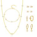 Set de joyería de plata de ley 925 con circonia cúbica en forma de trébol de cuatro hojas
