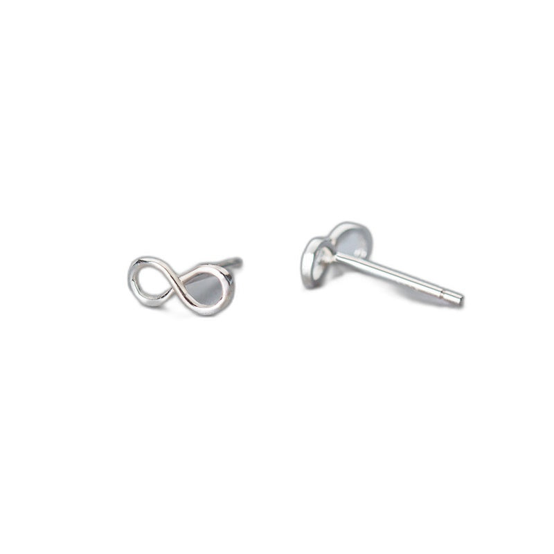 Minimalist Pure Metal Infinity Symbol S925 Silver Stud Earrings