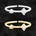 Simple Double Mother Child Round CZ 925 Sterling Silver Adjustable Ring