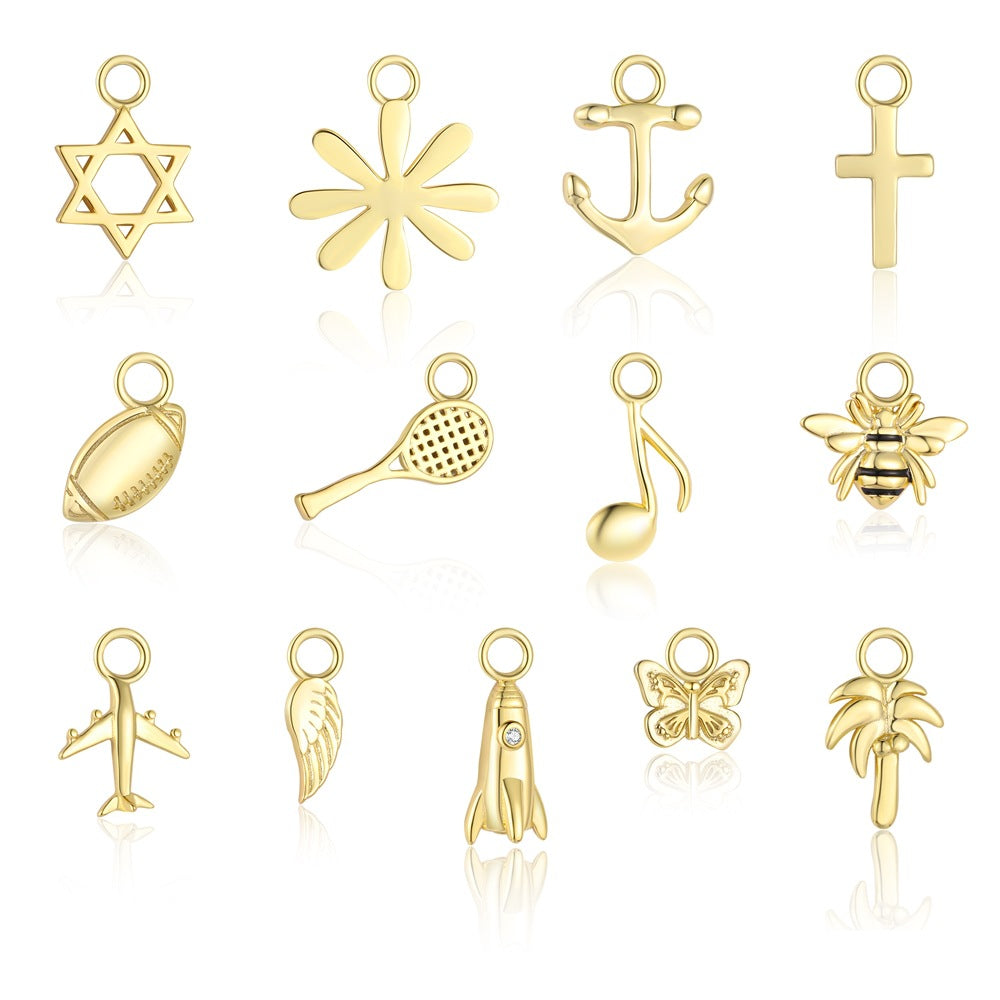 Casual Cute Gold Butterfly Flower Star Cross Rugby Honeybee 925 Sterling Silver Earring Pendant