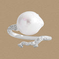 Women Elegant Natural Round Pearl Tree Branch 925 Sterling Silver Adjustable Ring