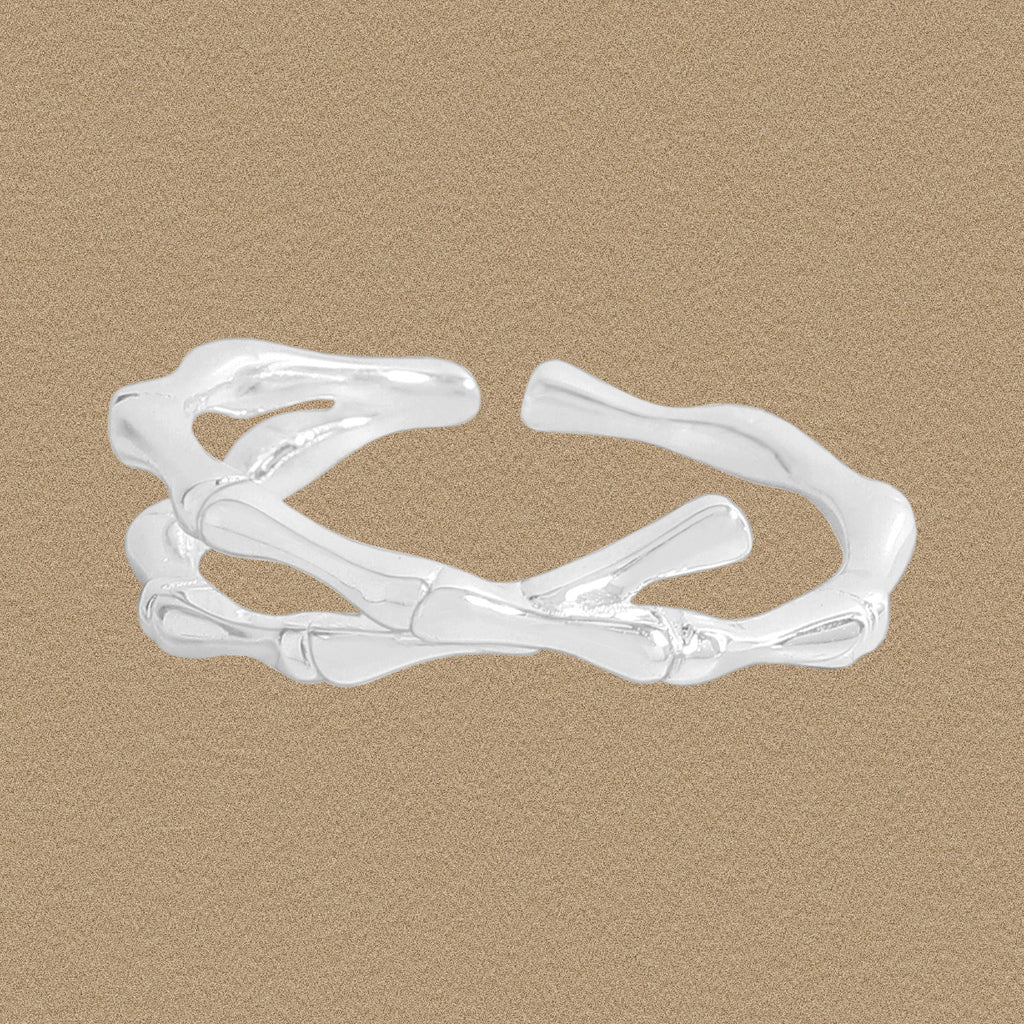 Elegant Bamboo Joint Cross 925 Sterling Silver Adjustable Ring