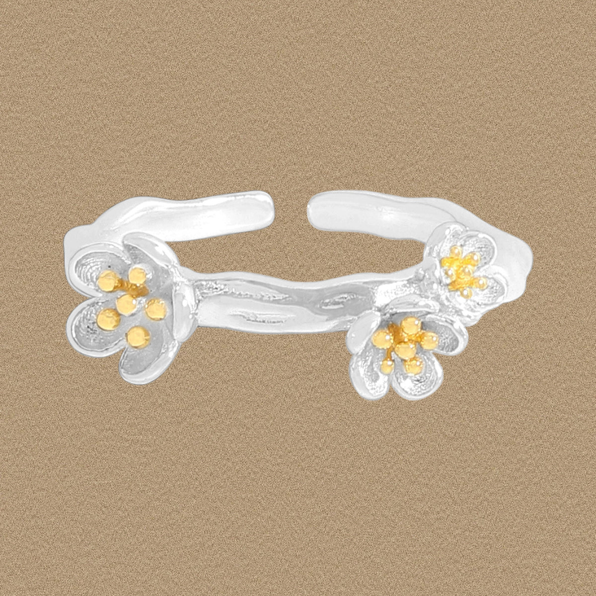 Beautiful Plum Blossom Flower 925 Sterling Silver Adjustable Ring