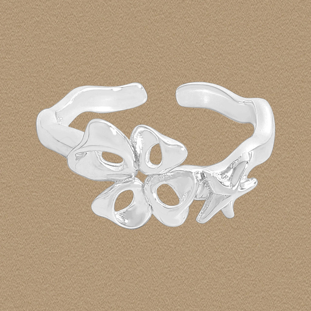 Office Irregular Hollow Heart Star 925 Sterling Silver Adjustable Ring