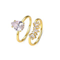 Women’s Striped Design Pear-Shaped Moissanite Two-Piece Stackable Set of 925 Sterling Silver Rings