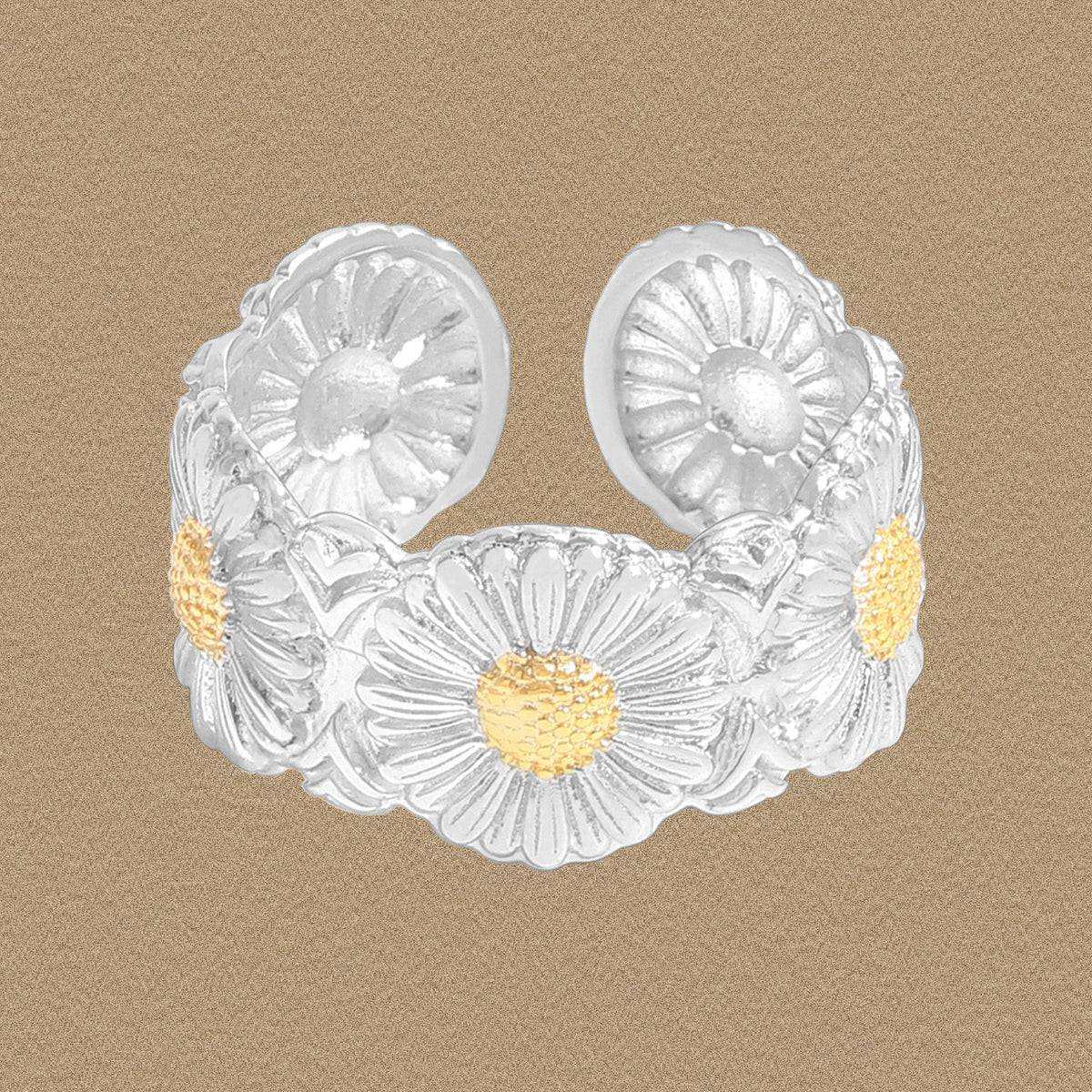 Beautiful Daisy Flowers 925 Sterling Silver Adjustable Ring