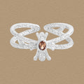 Elegant Double Layers Brown Oval CZ Wand 925 Sterling Silver Adjustable Ring