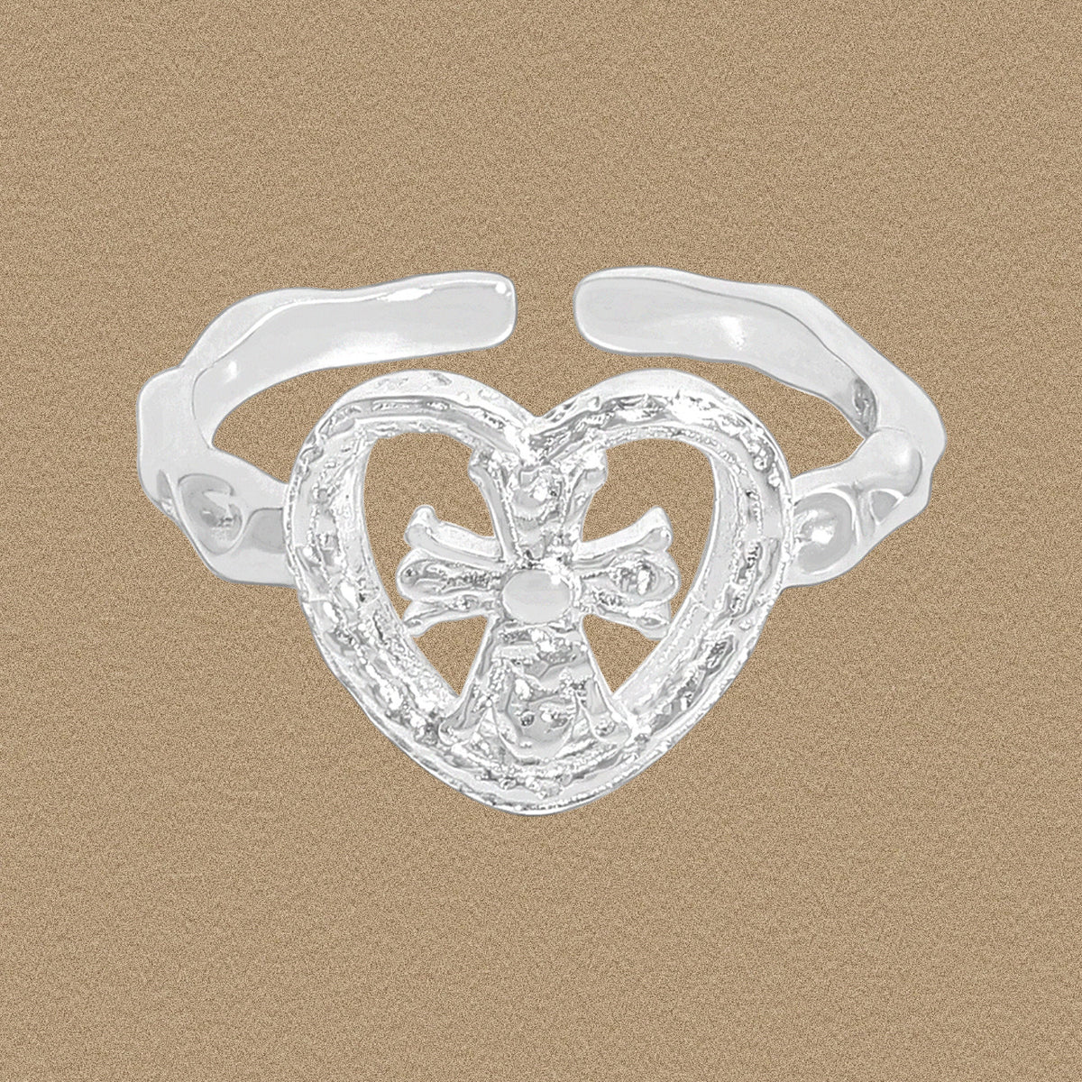 Graduation Hollow Heart Irregular 925 Sterling Silver Adjustable Ring