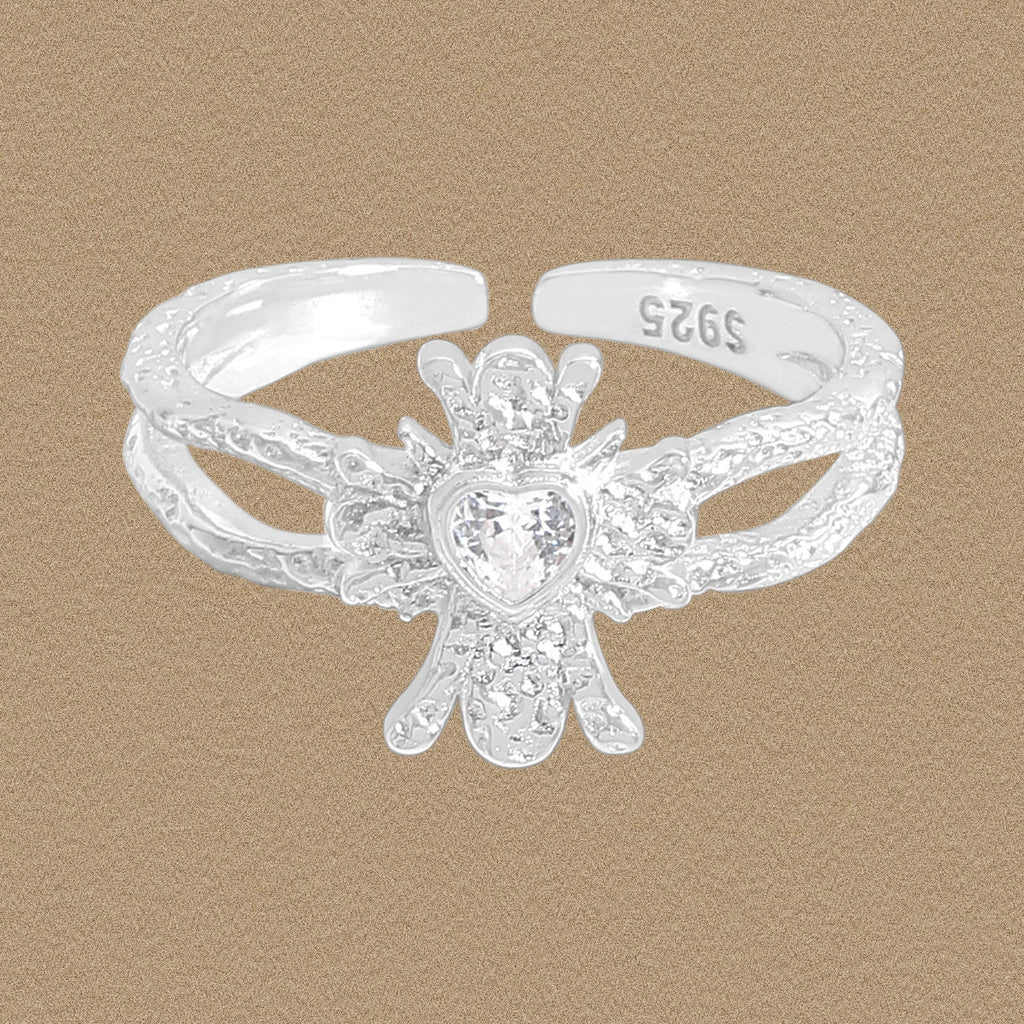 Party Irregular Heart CZ 925 Sterling Silver Adjustable Ring