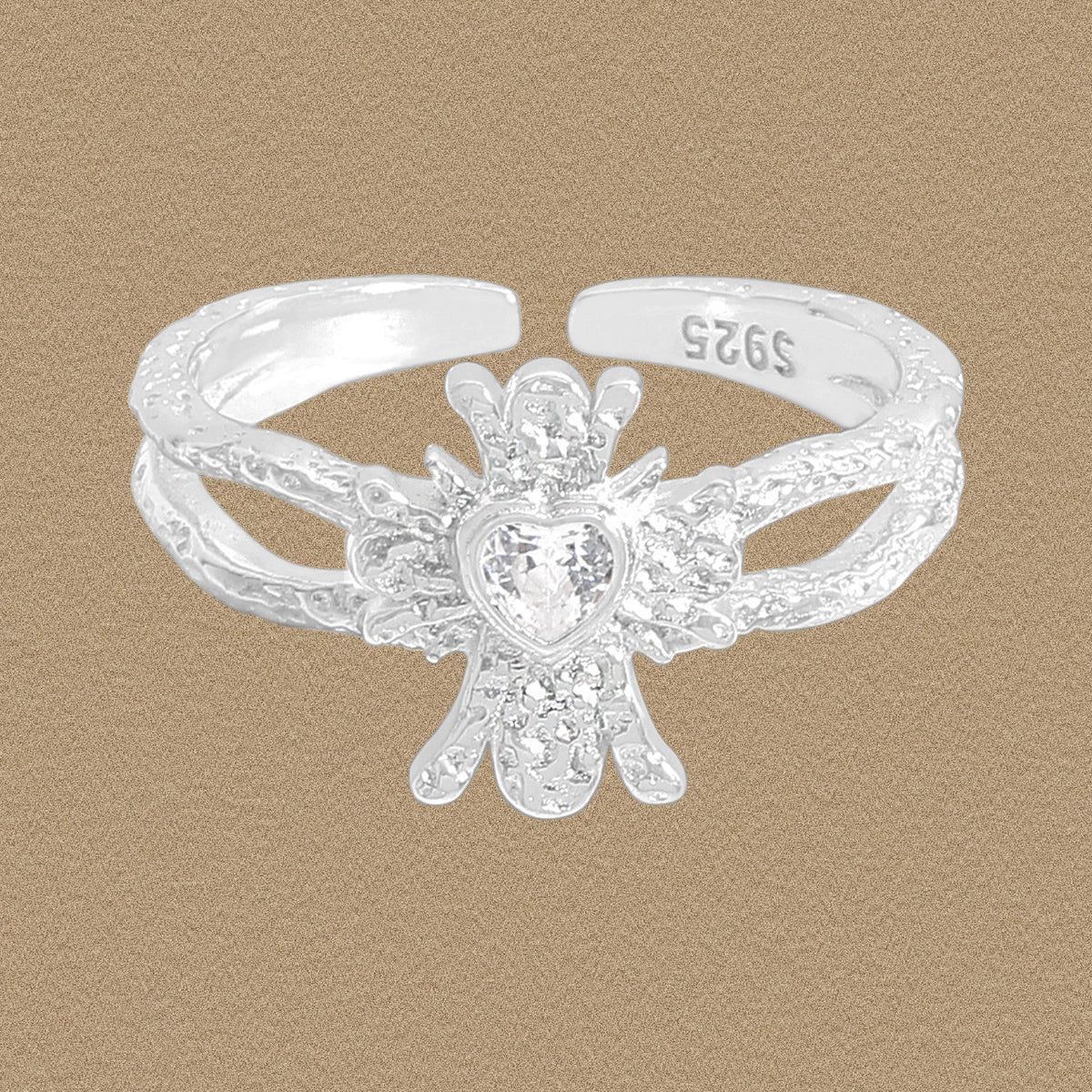 Party Irregular Heart CZ 925 Sterling Silver Adjustable Ring
