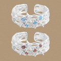 Fashion Double Layers CZ Starfish 925 Sterling Silver Adjustable Ring