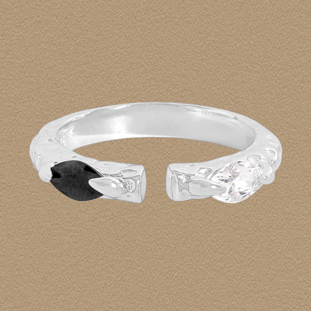 Simple Black CZ Irregular Drawing 925 Sterling Silver Adjustable Ring