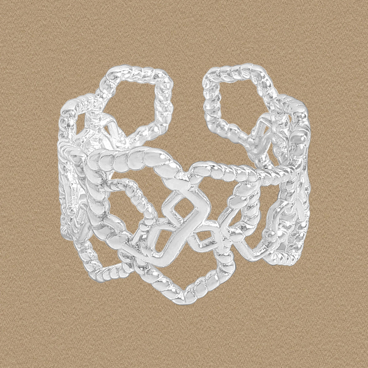 Fashion Hollow Irregular Twisted Geometry 925 Sterling Silver Adjustable Ring