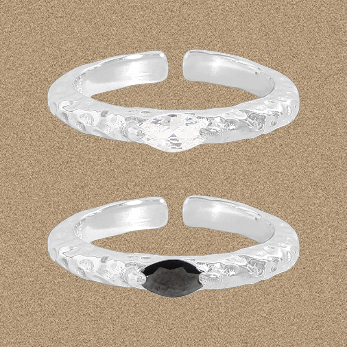Simple Oval CZ Irregular Pattern 925 Sterling Silver Adjustable Ring