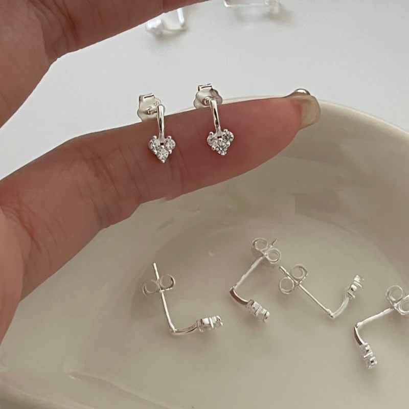 Honey Moon Mini CZ Hearts 925 Sterling Silver Stud Earrings