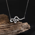 Modern Rhombus CZ Curved Snake 925 Sterling Silver Necklace