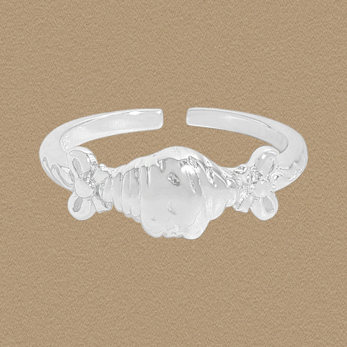 Girl Cute Kesong Croissant Bow-knot 925 Sterling Silver Adjustable Ring